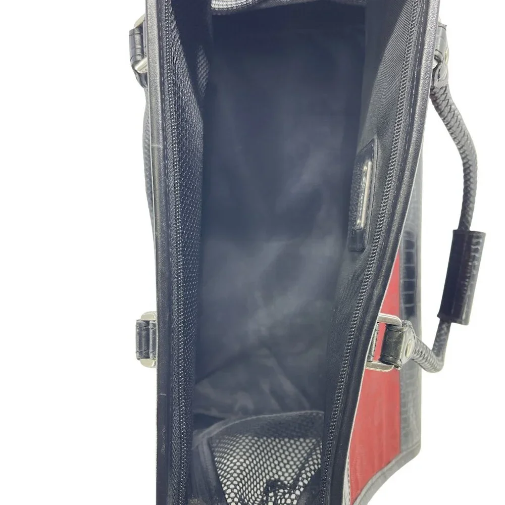 brighton black faux crocodile skin and red cloth pet carrier